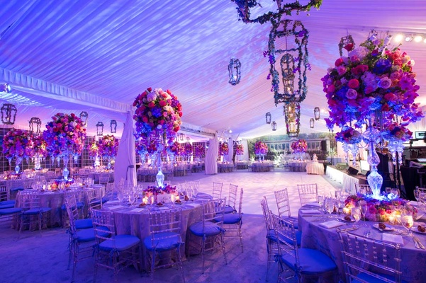 blue and purple wedding decor