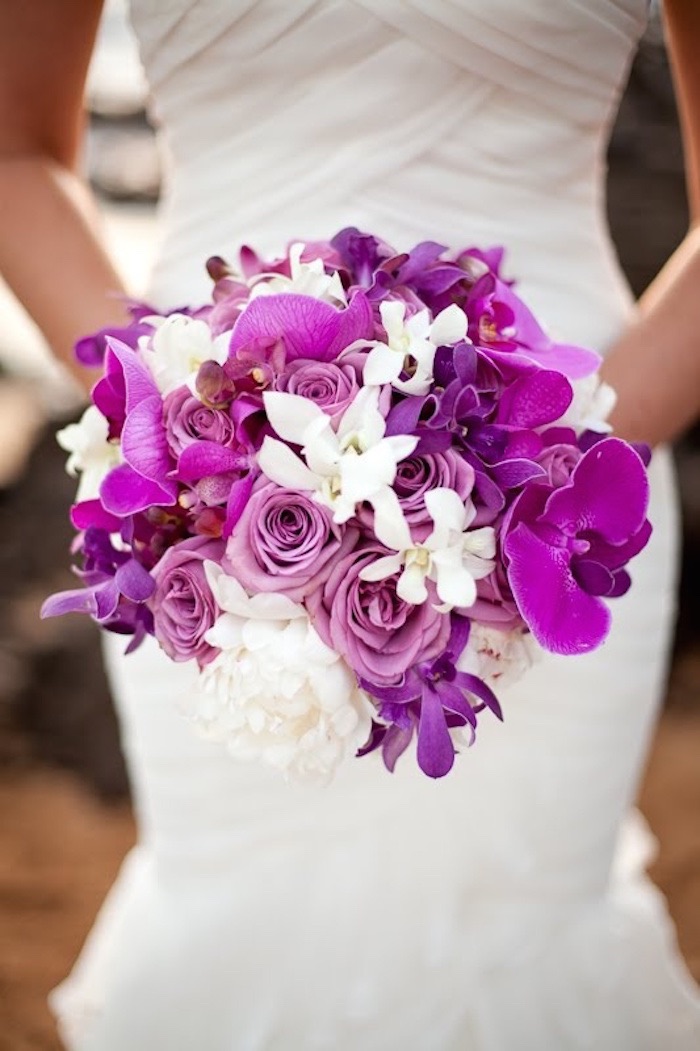 purple orchids wedding bouquet