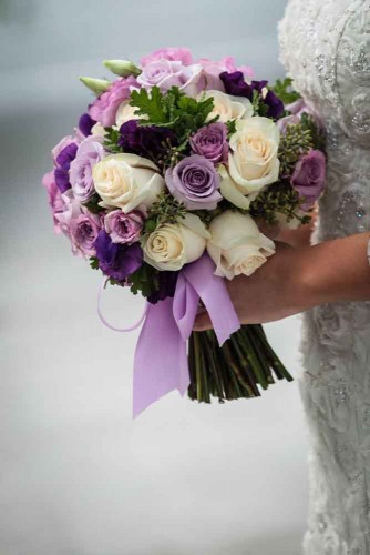 beautiful wedding bouquet with purple