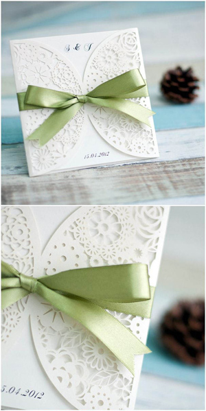 laser-cut-elegant-wedding-invitations-with-green-ribbons