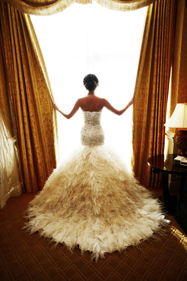 mermaid feathered wedding dress