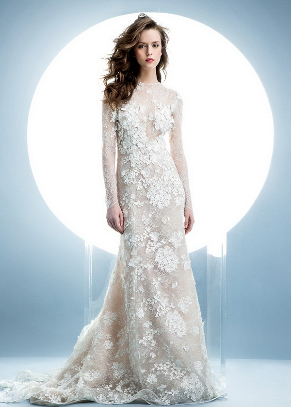 white long floral lace dress