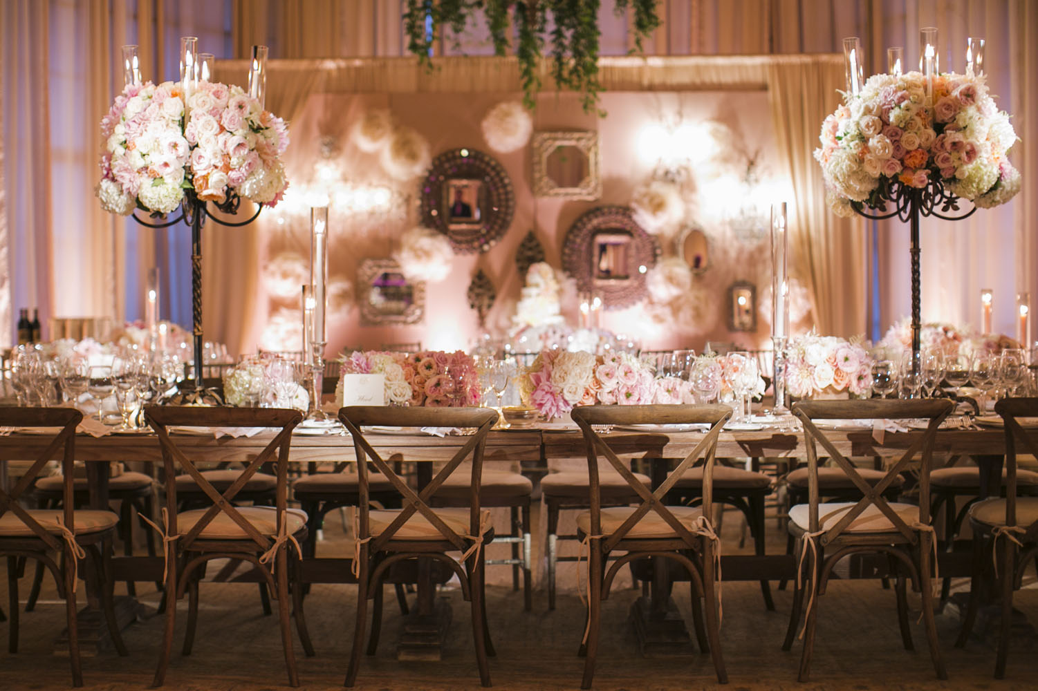 Vintage-Reception-Decor-With-Pink-and-Cream-Roses. 