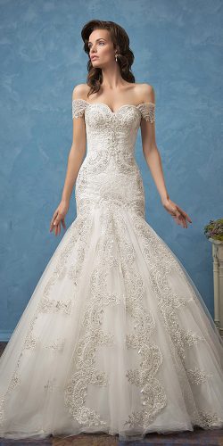 white beaded mermaid gown