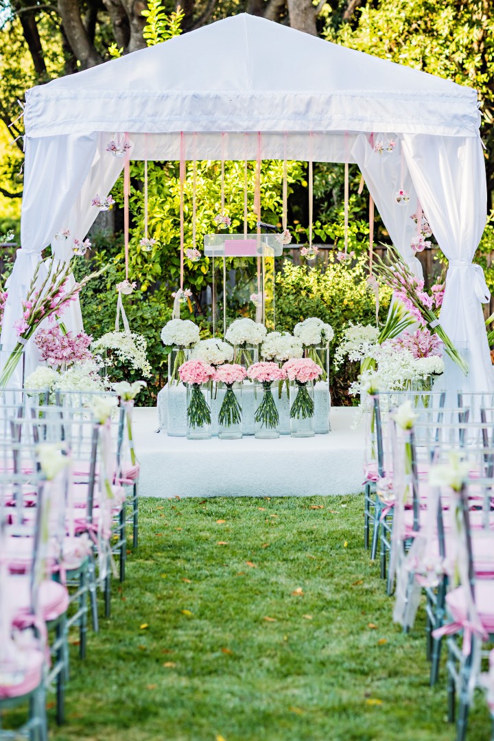 white and pink romantic wedding