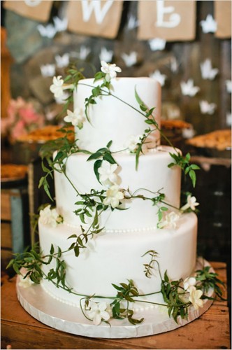 white greenery wedding cake