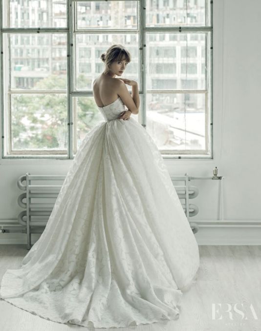 white waist wedding gown