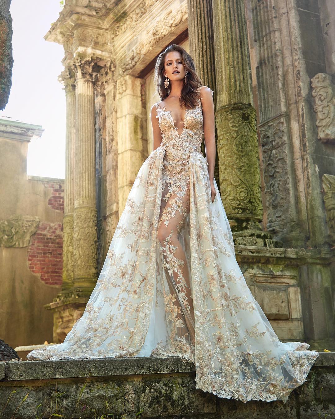 white and gold glamor wedding dress