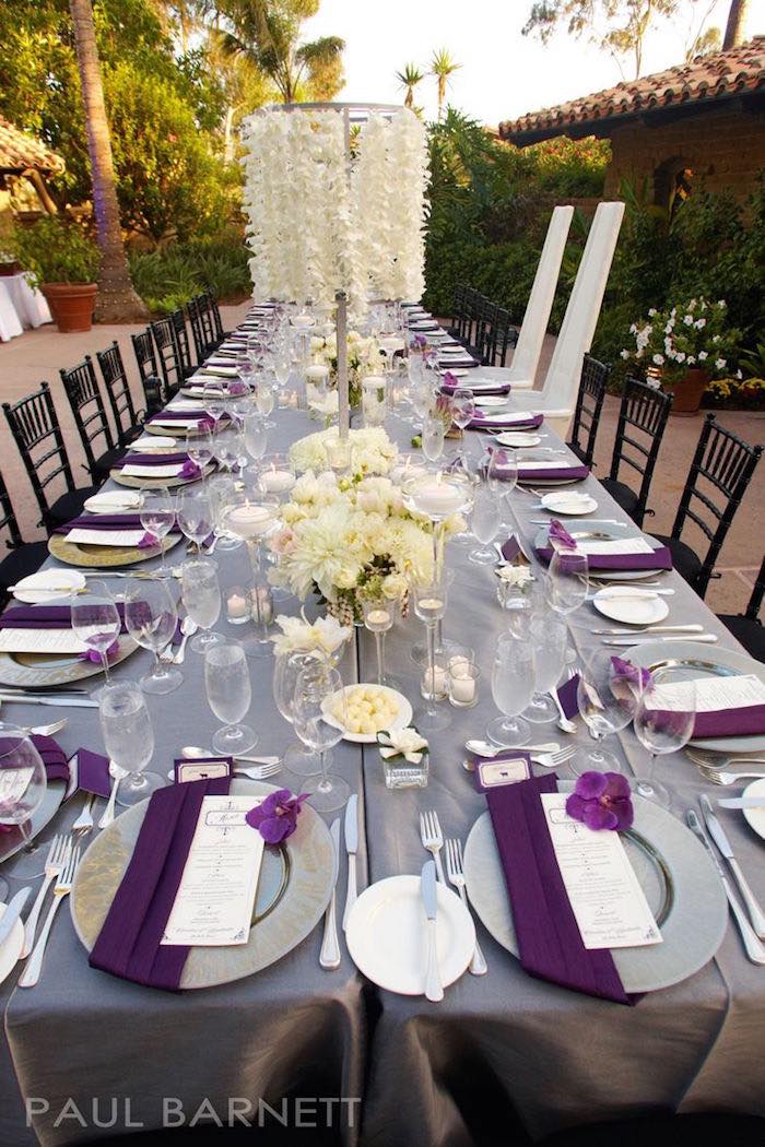 elegant purple and silver wedding decor