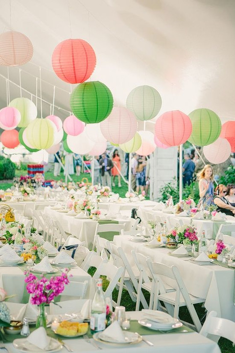 wedding tent with colorful lantern