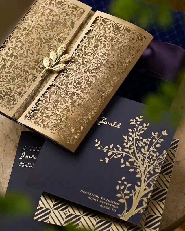 navy and gold wedding invitation