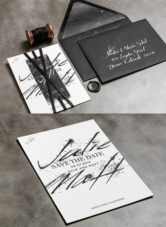 black and white wedding invitation