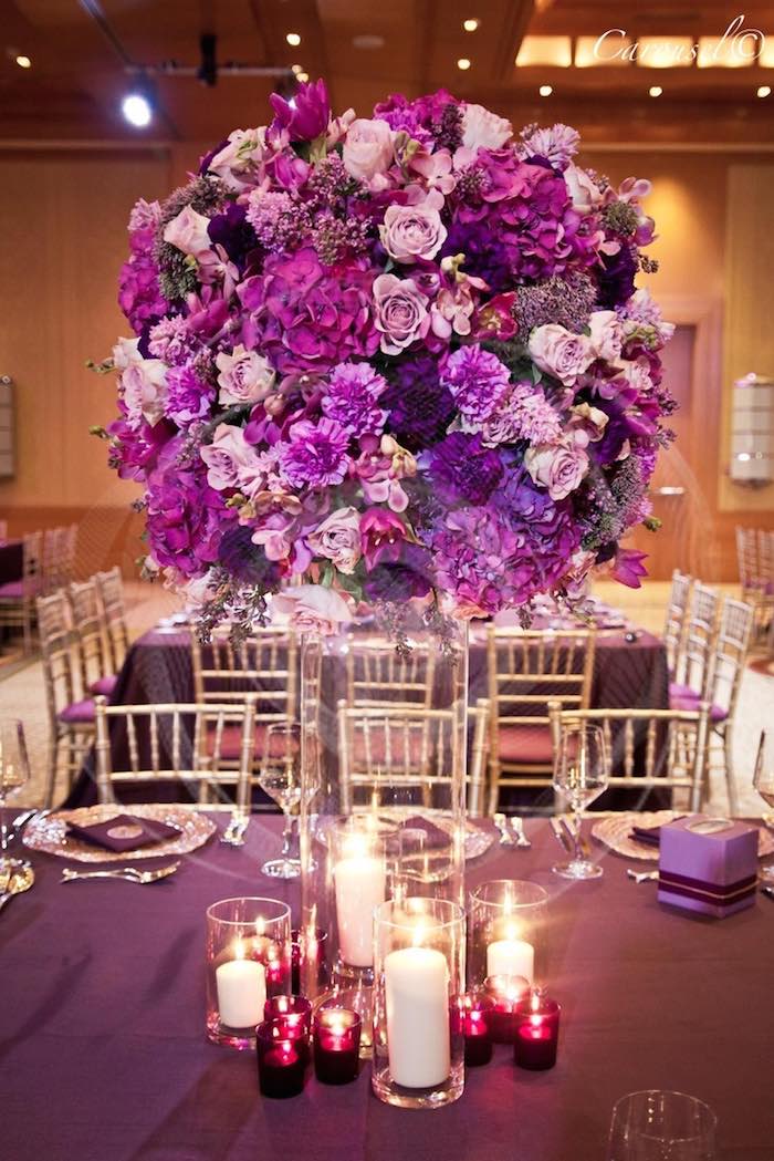 purple candle lit decor