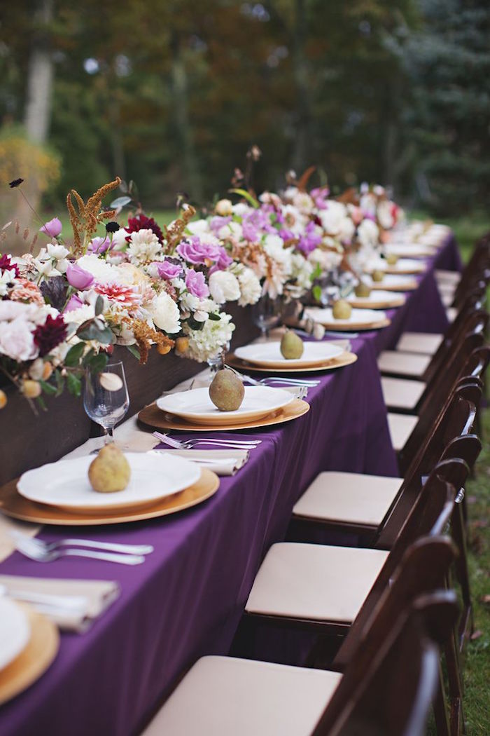 purple table set wedding