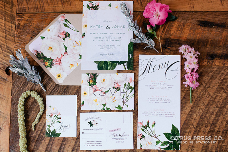 floral theme design for wedding card