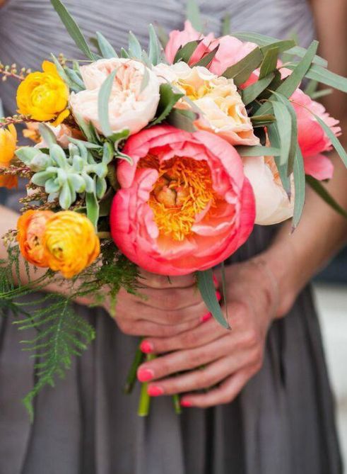 yellow and pink wedding bouquet
