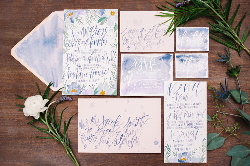 French-Blue-Lavender-Florals-Painted Wedding Card