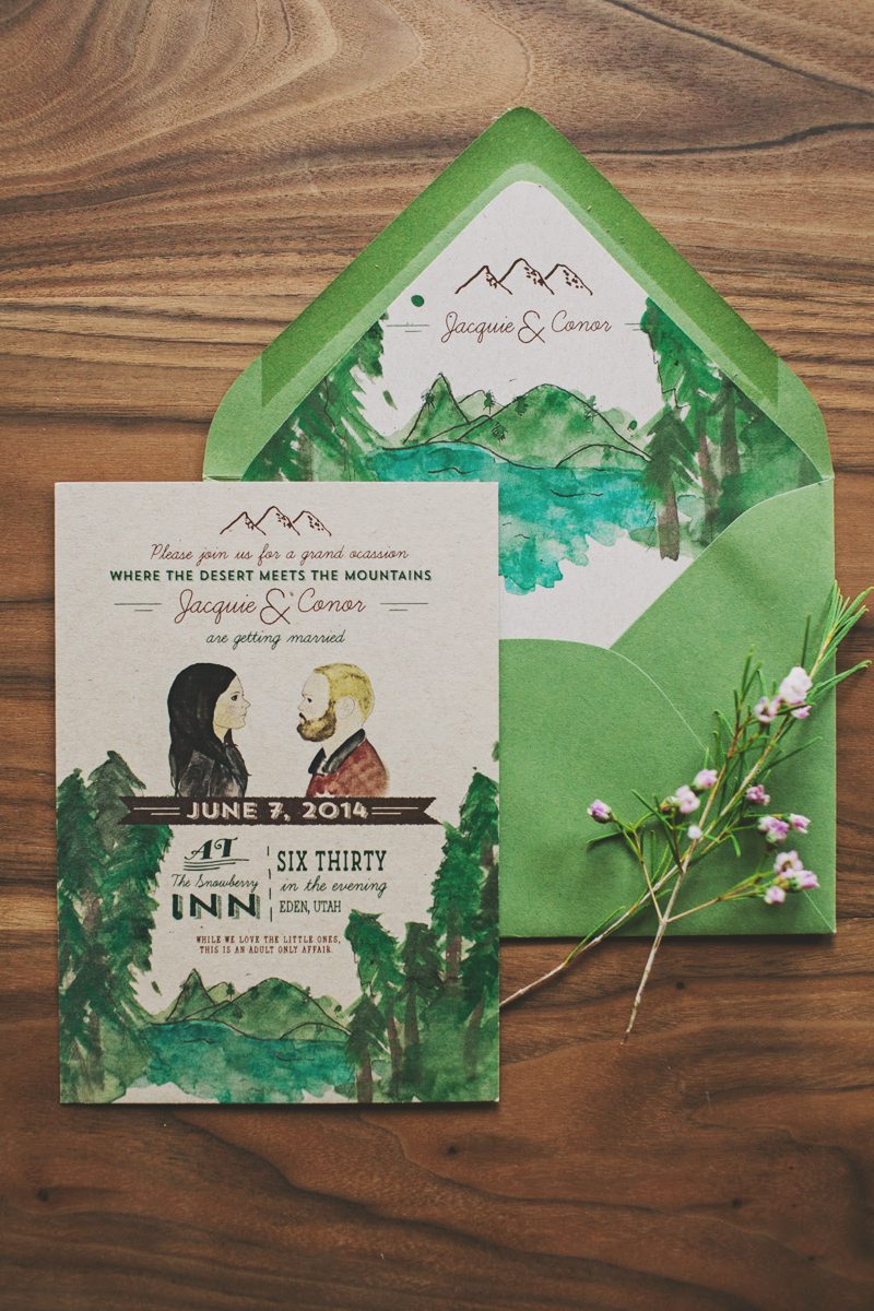 Watercolor- Green -Mountain-Wedding-invitation