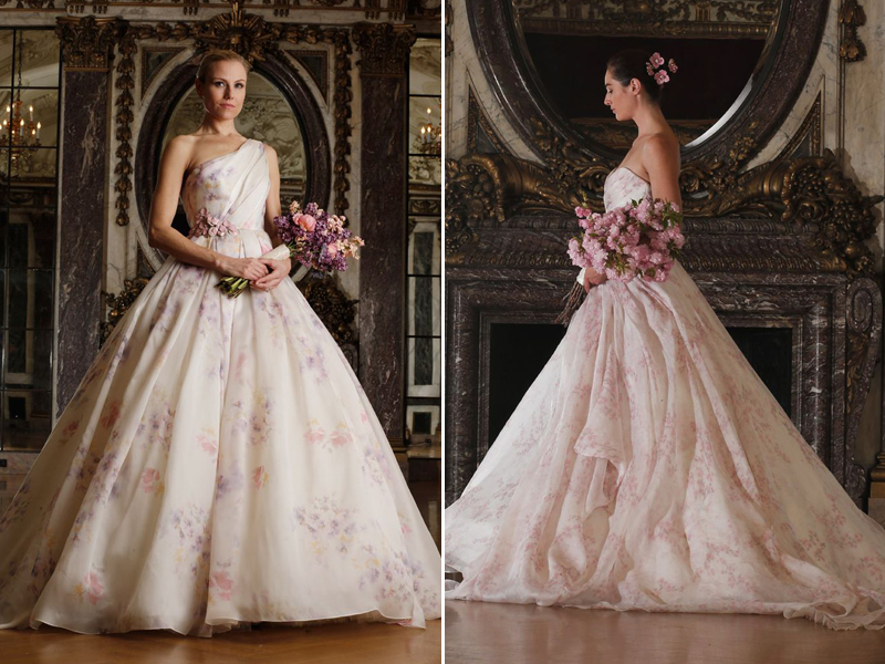 beautiful white and pink wedding gown