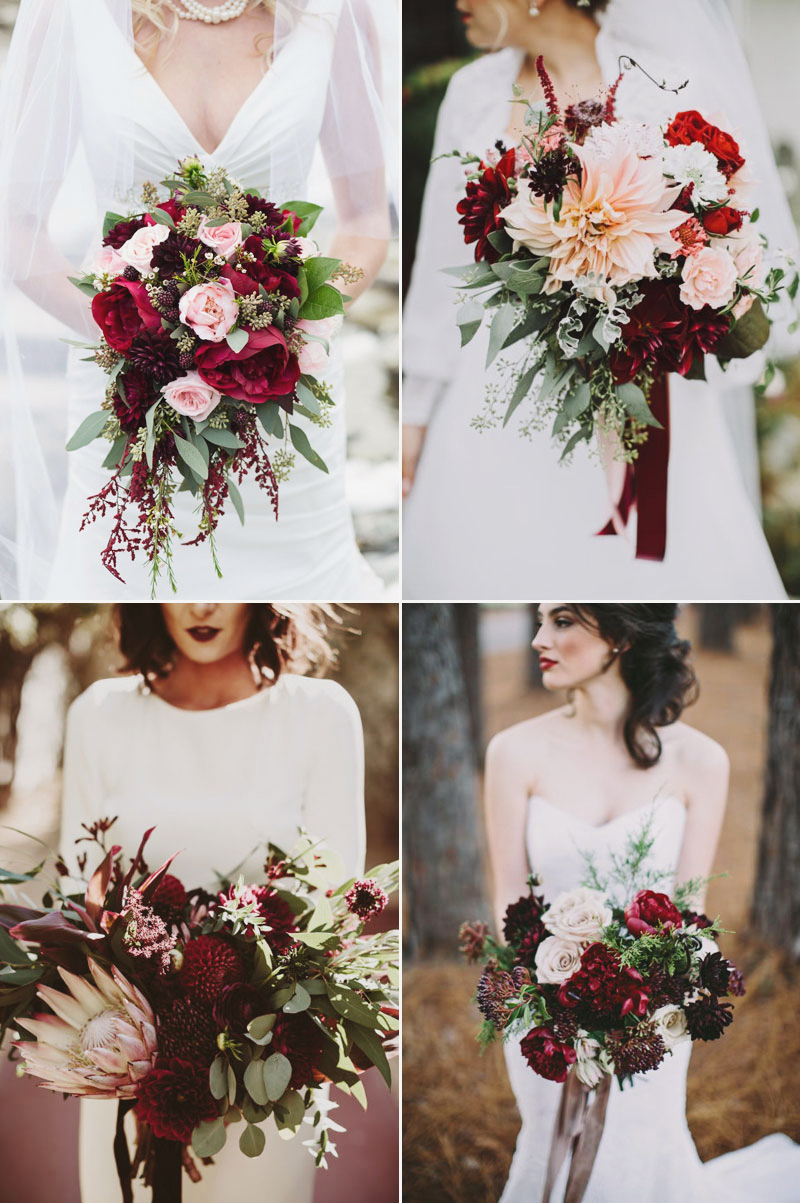 red blooms winter wedding bouquet