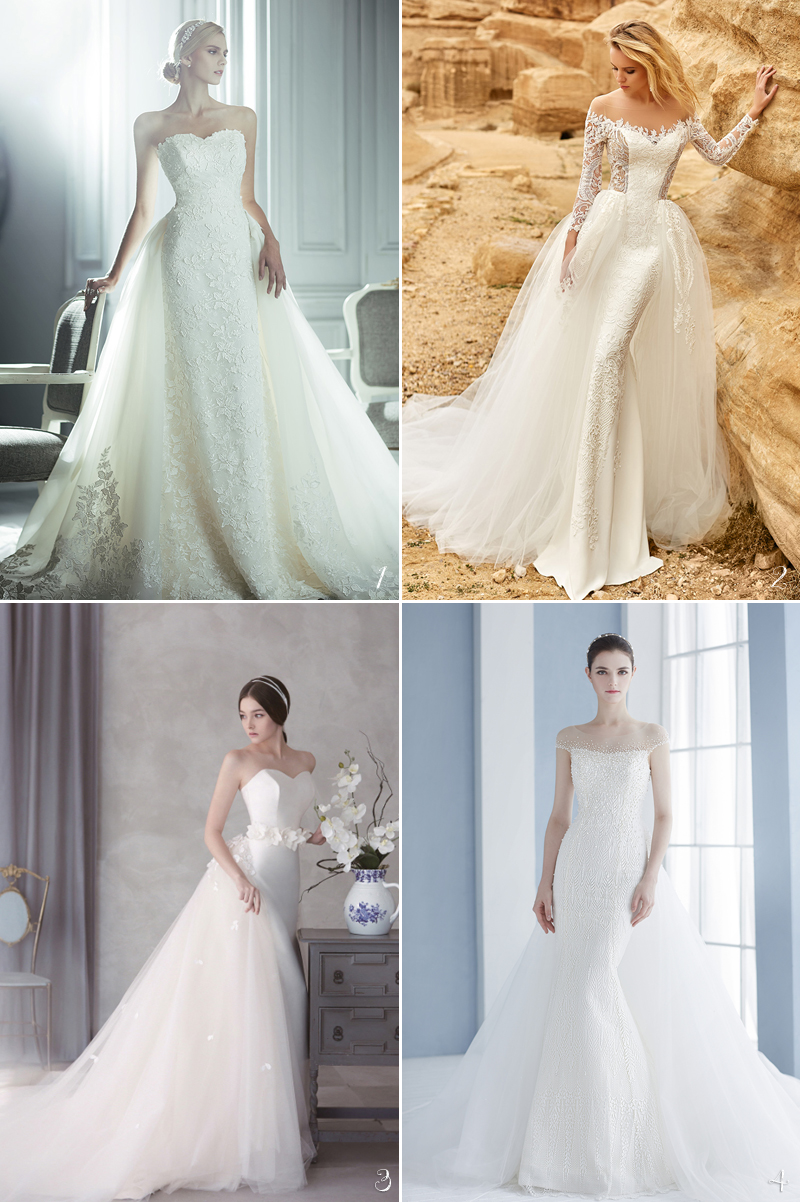 gorgeous overlay train wedding gown