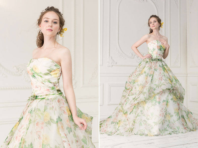 modern green floral motif gown