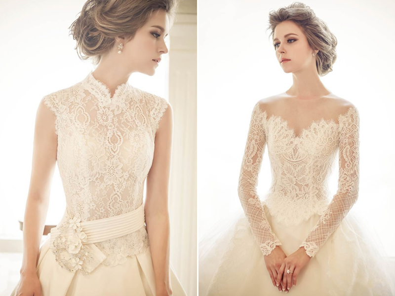 short and long sleeve wedding dress