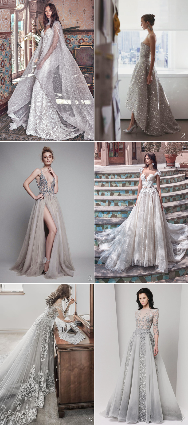 silver wedding gowns with sparkling beaded