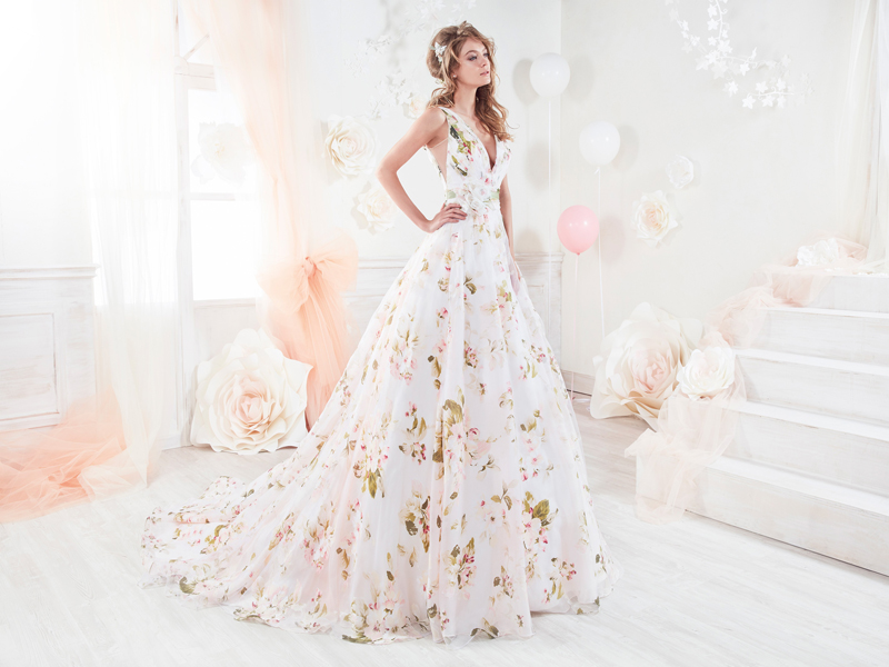 white beautiful floral gown