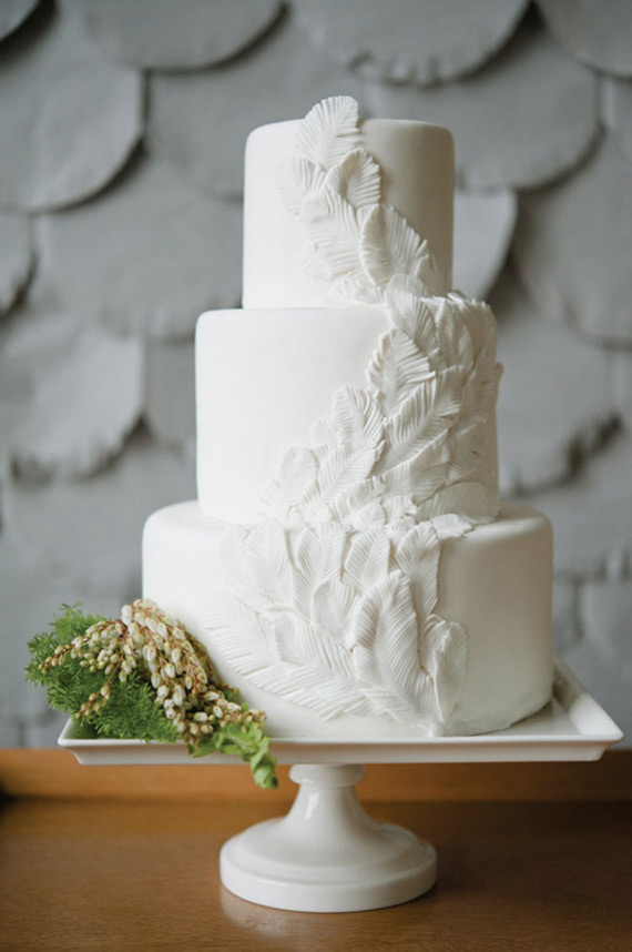 beautiful white feather wedding cake 