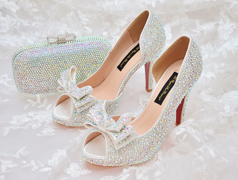 crystal sparkling beaded wedding shoes