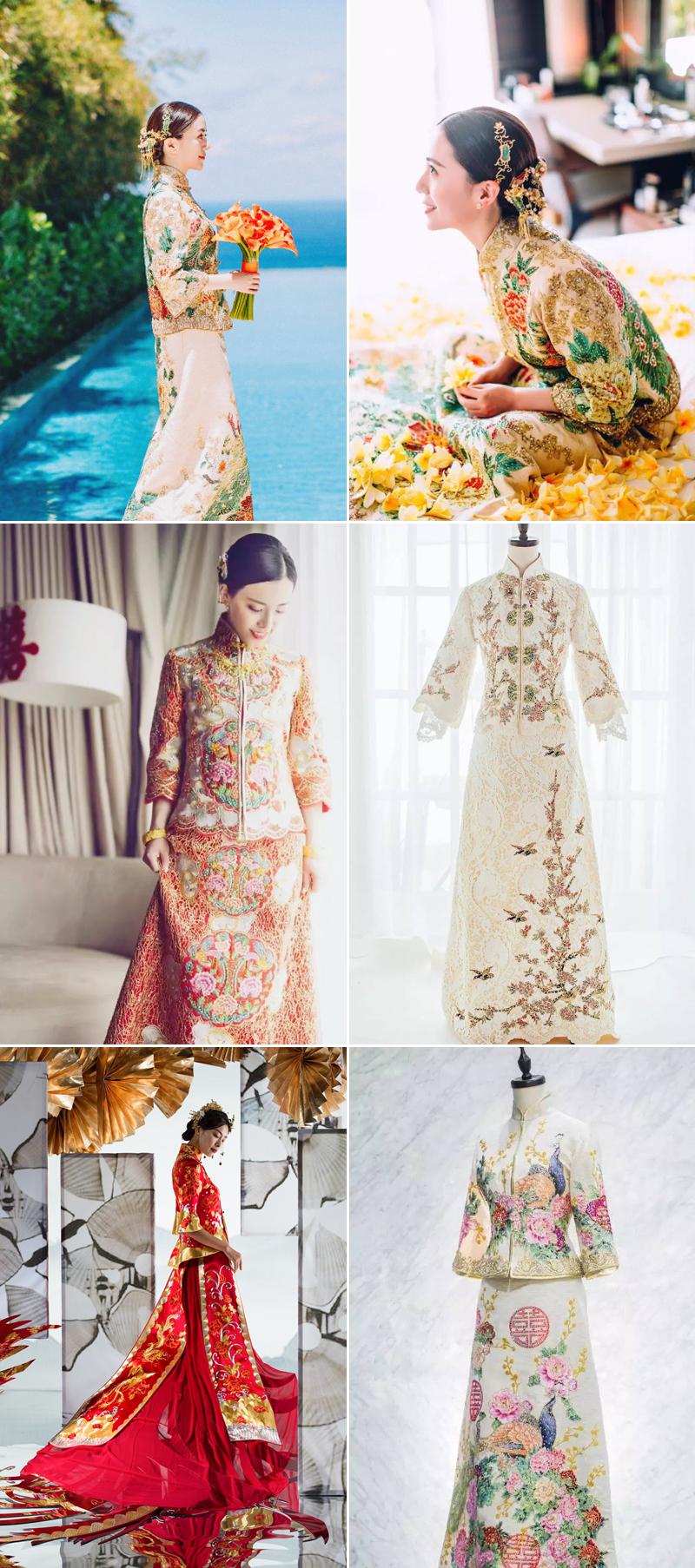 modern colorful chinese brides gown