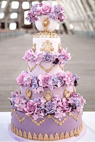 floral purple tier wedding cake