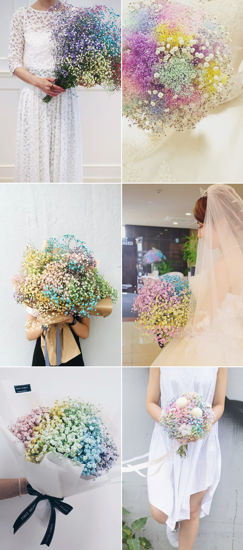 rainbow baby's breath for wedding bouquet