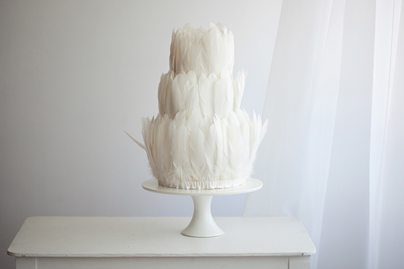 two tier delicate feather wedding cake 