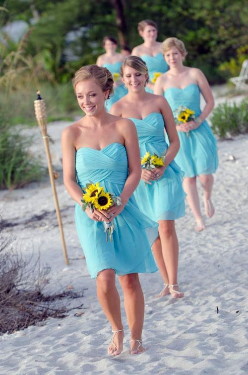 Blue Chiffon Bridesmaid Dresses for Beach