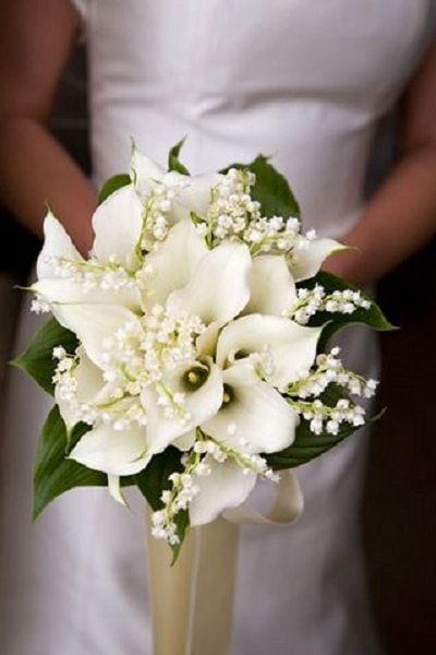 calla lily and lily of the valley for classic wedding bouquet