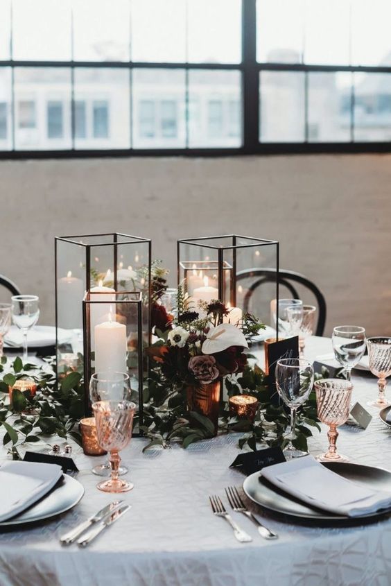 Geometric Terrariums for industrial table centerpieces