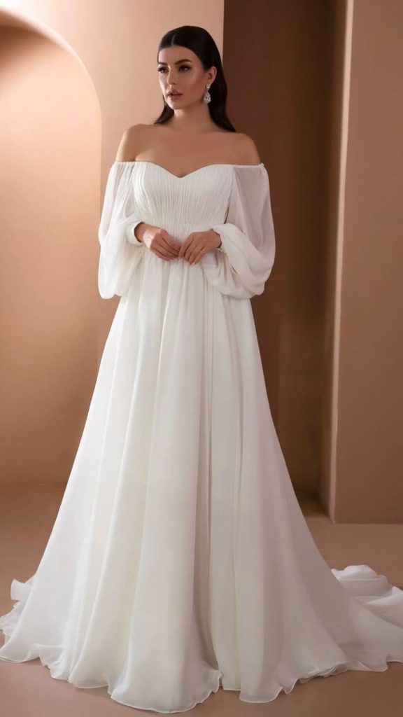 off-shoulder a-line wedding dress design