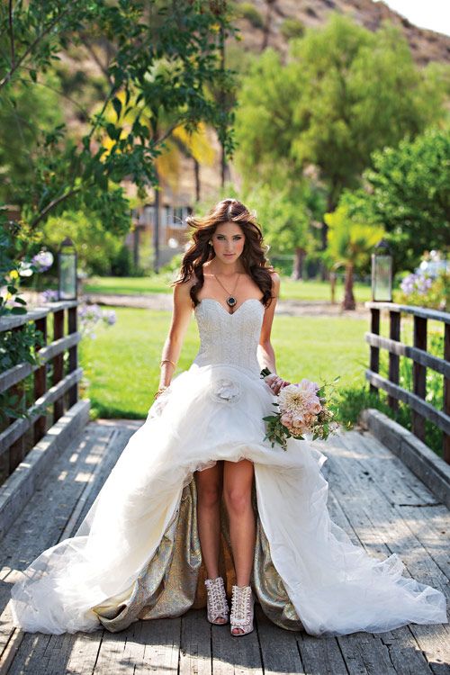 high-low tulle strapless wedding dress