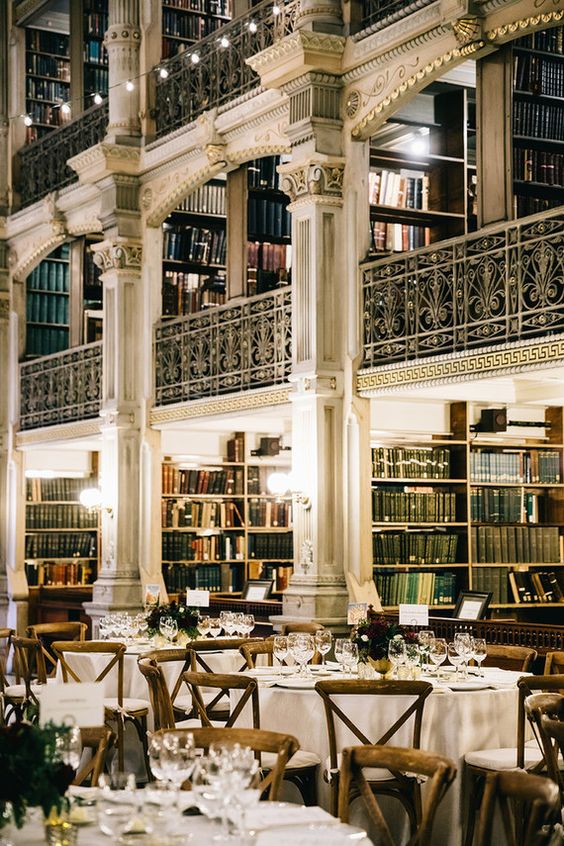 Decorating public library for wedding venue reception