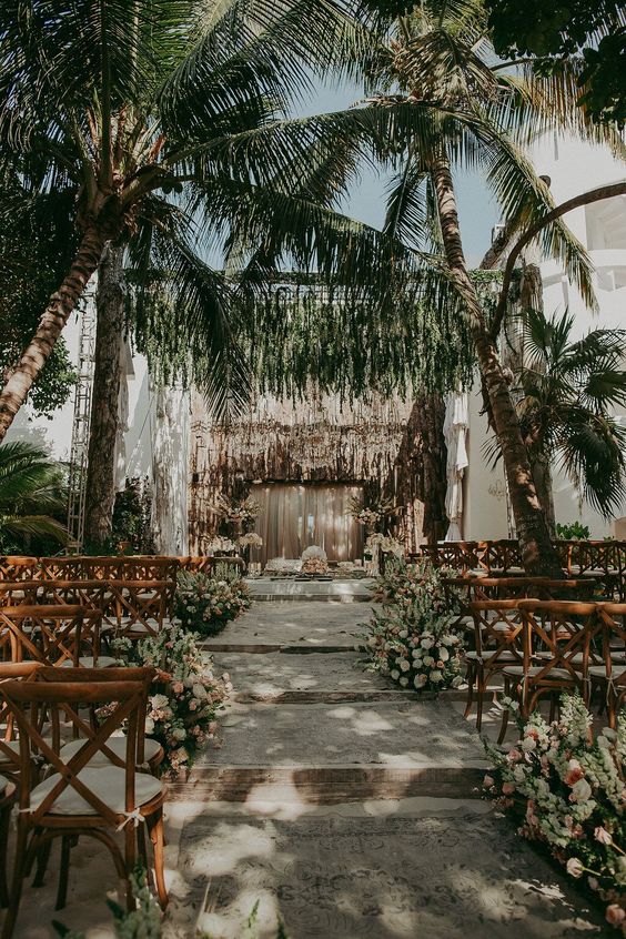 Bohemian wedding theme with unique beach wedding venue