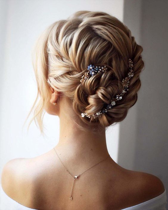 Elegant twist braid to a bun for adorable brides