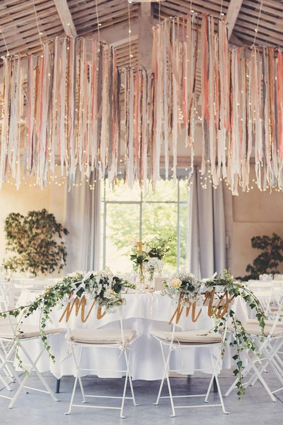 hanging ribbon decorations for beautiful wedding venue