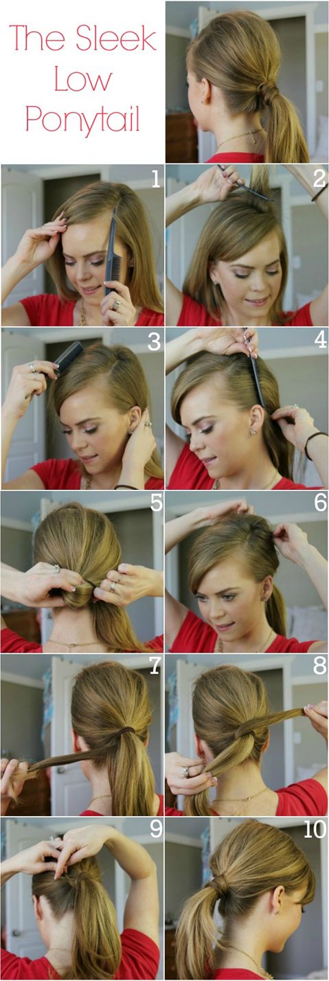 the step to make a sleek low ponytail