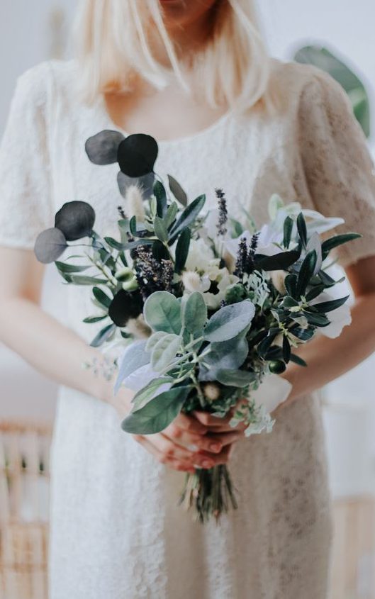 Anemone Flowers in Greenery Wedding Bouquet