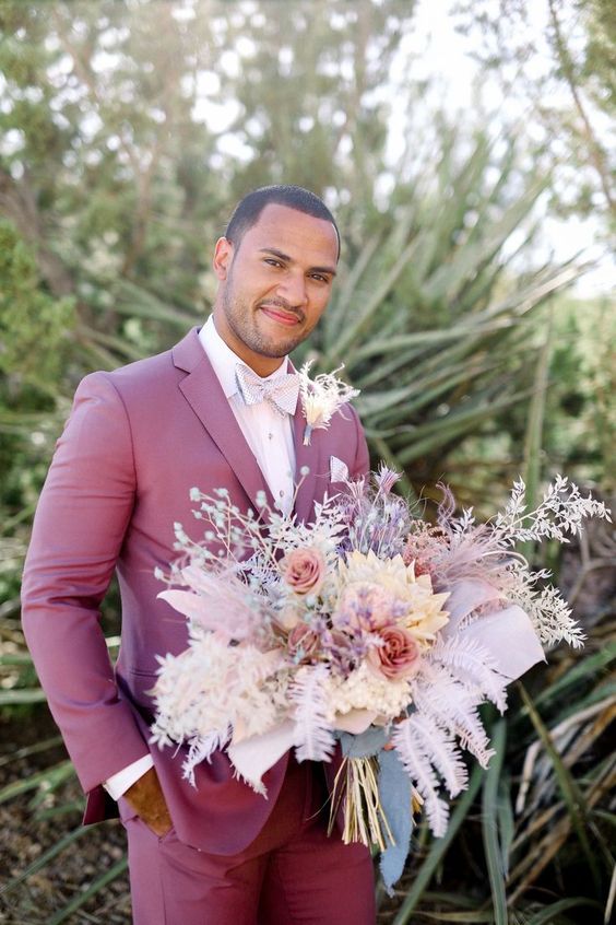 romantic with pastel suits for grooms