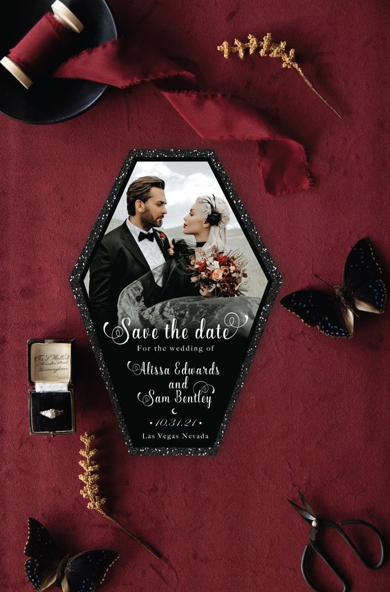 Black Coffin Invitations for unique and unfforgetable halloween wedding card design