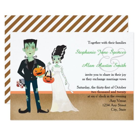 Frankenstein and Brides Wedding Card for halloween theme