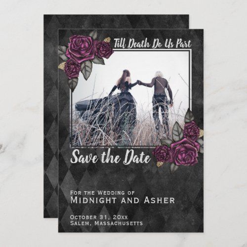 Photo Card Design in goth halloween wedding invitation 